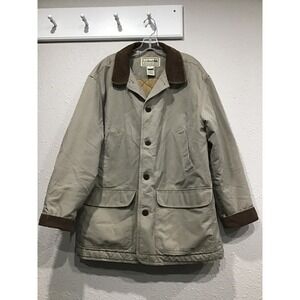 VTG L.L. Bean Green Chore Coat Men's L Quilted Lined Corduroy Collar Barn Jacket